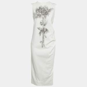 Pre Owned فستان سبورت ماكس جينز بطبعة زهور بيضاء ميدي مقاس متوسط