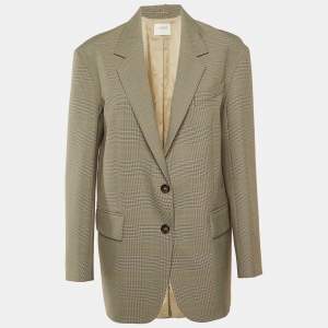 Pre Owned Sportmax Beige Houndstooth Pattern Crepe Oversized Blazer S