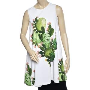 Sportmax White Cactus Print Crepe Sleeveless A-Line Dress S