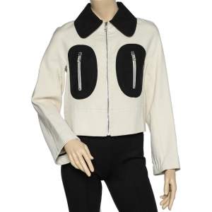 Sportmax Defile Off White Cotton Contrast Detail Zip Front Jacket S