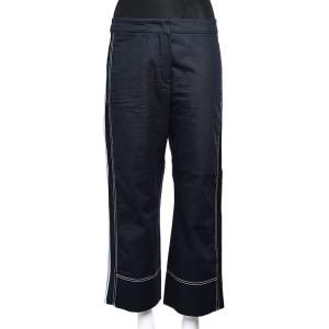 Pre Owned Sportmax Defile Navy Blue Cotton Contrast Trim Straight Leg Pants S
