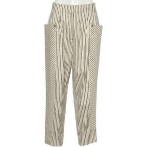 Pre Owned Sportmax Cream Striped Cotton Paneled Trousers M