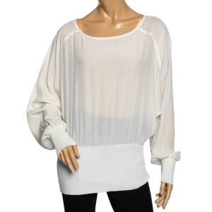 Sportmax Off White Silk & Rib Knit Boat Neck Top L