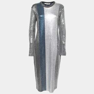 Sportmax Metallic Stripe Knit Sequin Embellished Long Sleeve Dress L