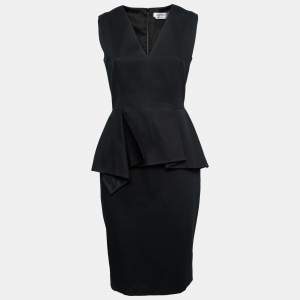 Pre Owned Sportmax Black Cotton Peplum Detailed Sleeveless Dress S