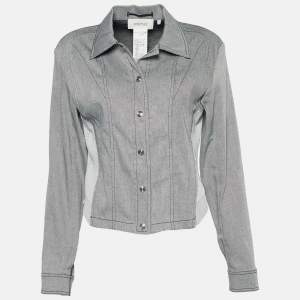 Sportmax Grey Linen Blend Elasticized Paneled Button Front Jacket M