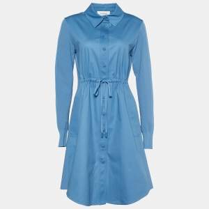 Sportmax Blue Stretch Cotton Ribbed Long Sleeve Dress M