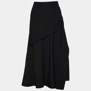 Sportmax Black Wool Crepe Ruffle Detail Midi Skirt M