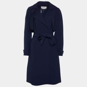 Sportmax Navy Blue Double Faced Twill Belted Coat M