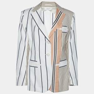 Sportmax White & Beige Striped Cotton Blazer L