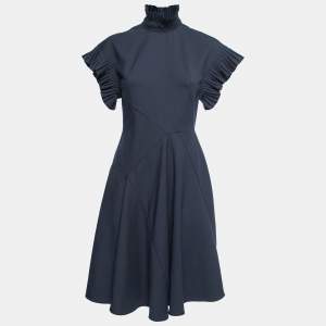 Sportmax Dark Blue High Neck Sleeveless A-line Midi Dress S