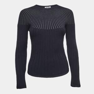 Sportmax Blue Wool Striped Rib Knit Sweater S
