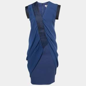 Sportmax Blue Crepe Draped Sleeveless Midi Dress S