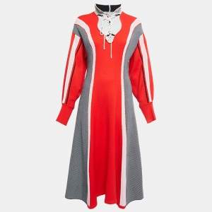 Sportmax Red Wool Knit Long Sleeve High Collar Midi Dress M