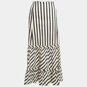 Sportmax Cream/Black Striped Cotton Blend Ruffled Maxi Skirt M