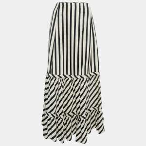 Sportmax Black/White Striped Cotton Blend Flared Maxi Skirt S