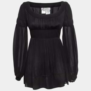 Sportmax Black Silk Balloon Sleeve Mini Dress S