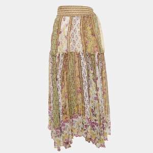 Sportmax Multicolor Floral Print Cotton Tiered Wrap Maxi Skirt M