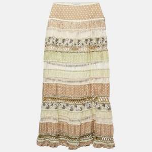 Sportmax Multicolor Floral Print Crochet and Cotton Tiered Maxi Skirt S