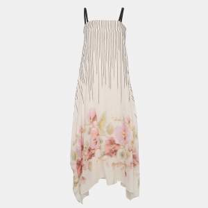 Sportmax Pink Stripe and floral Print Cotton Asymmetric Midi Dress M