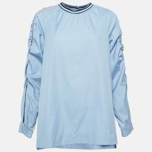 Sportmax Blue Side Stripe Poplin Long Sleeve Top L