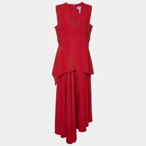 Sportmax Red Crepe Layered Midi Dress L