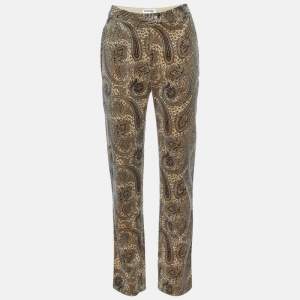 Sportmax Beige Paisley Print Velvet Straight Fit Trousers M