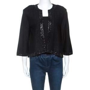 St. John Black Knit Crystal Embellished Cardigan M