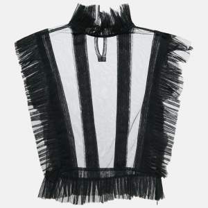 Starch Black Tulle Pleat Detail Ruffled Top S