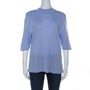 St. John Lavender Wool Blend Rib Knit High Neck Top L