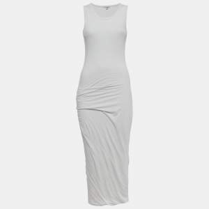 Pre Owned Standard James Perse White Jersey Ruche Midi Dress S