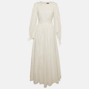 Pre Owned Staud White Cotton Flared Maxi Dress M