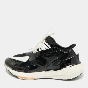 Pre Owned Stella McCartney Adidas Ultra Boost 22 Size 36.5 Black/White Fabric and Faux Patent Leather Lace Up Sneakers