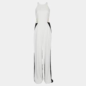 Stella McCartney White/Black Crepe & Velvet Cut-Out Jumpsuit M