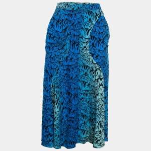 Stella McCartney Blue Printed Crepe de Chine Midi Skirt XS