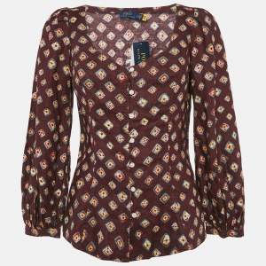 Polo Ralph Lauren Burgundy Printed Linen Blouse S