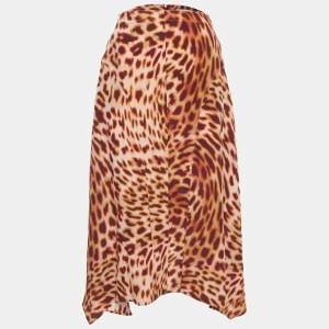 Stella McCartney Pink/Brown Leopard Print Silk Flared Midi Skirt XS