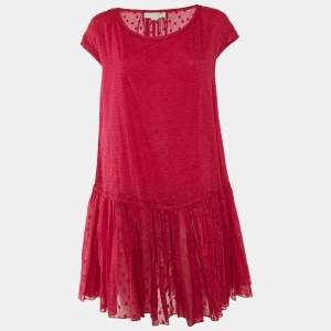 Stella McCartney Pink Patterned Cotton & Silk Ruffle Hem Dress M