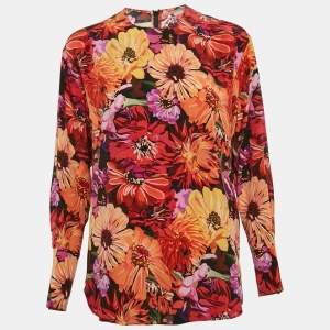 Stella McCartney Red Poppy Print Silk Long Sleeve Blouse S