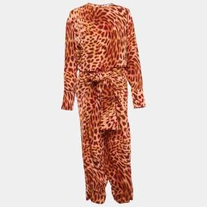 Stella McCartney Brown Leopard Print Silk Tie-Up Jumpsuit S