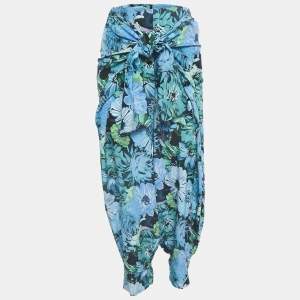 Stella McCartney Blue Floral Print Silk Tie-Up Trousers S