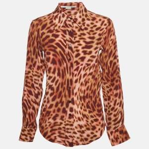 Pre Owned Stella McCartney Multicolor Leopard Print Silk Button Front Shirt XS