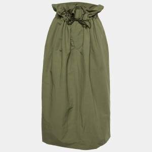 Stella McCartney Khaki Green Cotton Blend Paperbag Midi Skirt M
