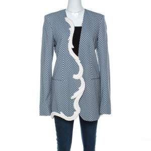 Pre Owned Stella McCartney Blue & White Print Heavy Applique Detail Oversized Blazer M