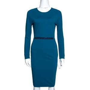 Pre Owned Stella McCartney Teal Stretch Knit Embellished Sheath Dress S