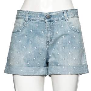 Stella McCartney Light Blue Denim Star Embroidered Shorts L
