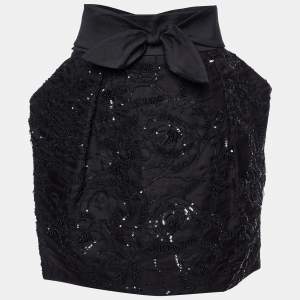 Stella McCartney Black Embellished Silk Bow Tie Detail Mini Skirt L