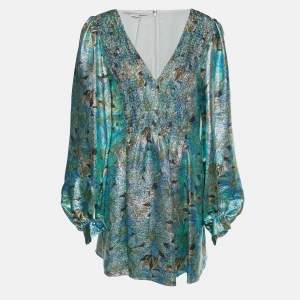 Pre Owned Stella McCartney Green Floral Lurex Mini Dress M