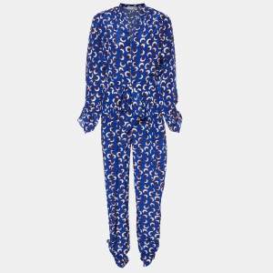 Stella McCartney Blue Floral Print Silk Long Sleeve Jumpsuit S