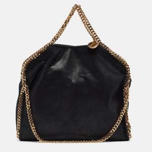 Pre Owned Stella McCartney Black Faux Leather Fold Over Falabella Tote